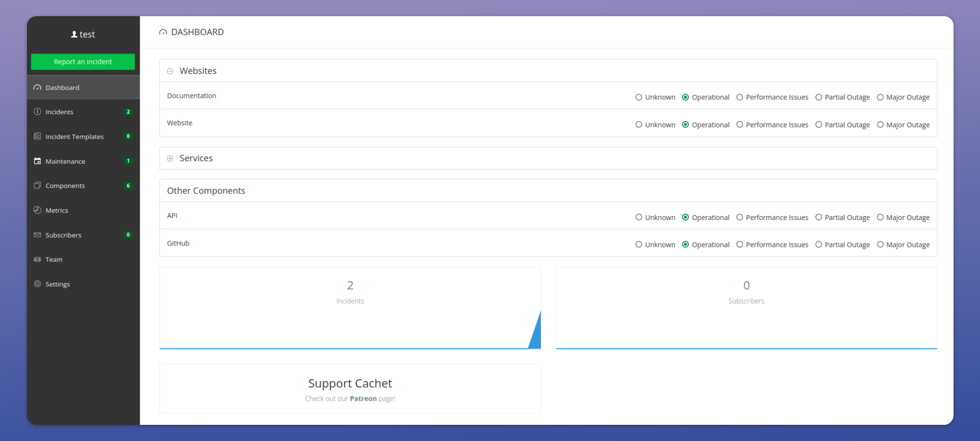 Cachet open source status page