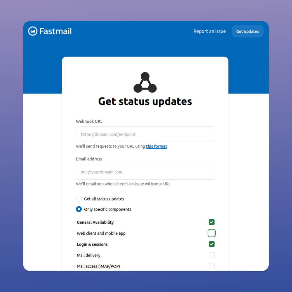 Fastmail status notifications