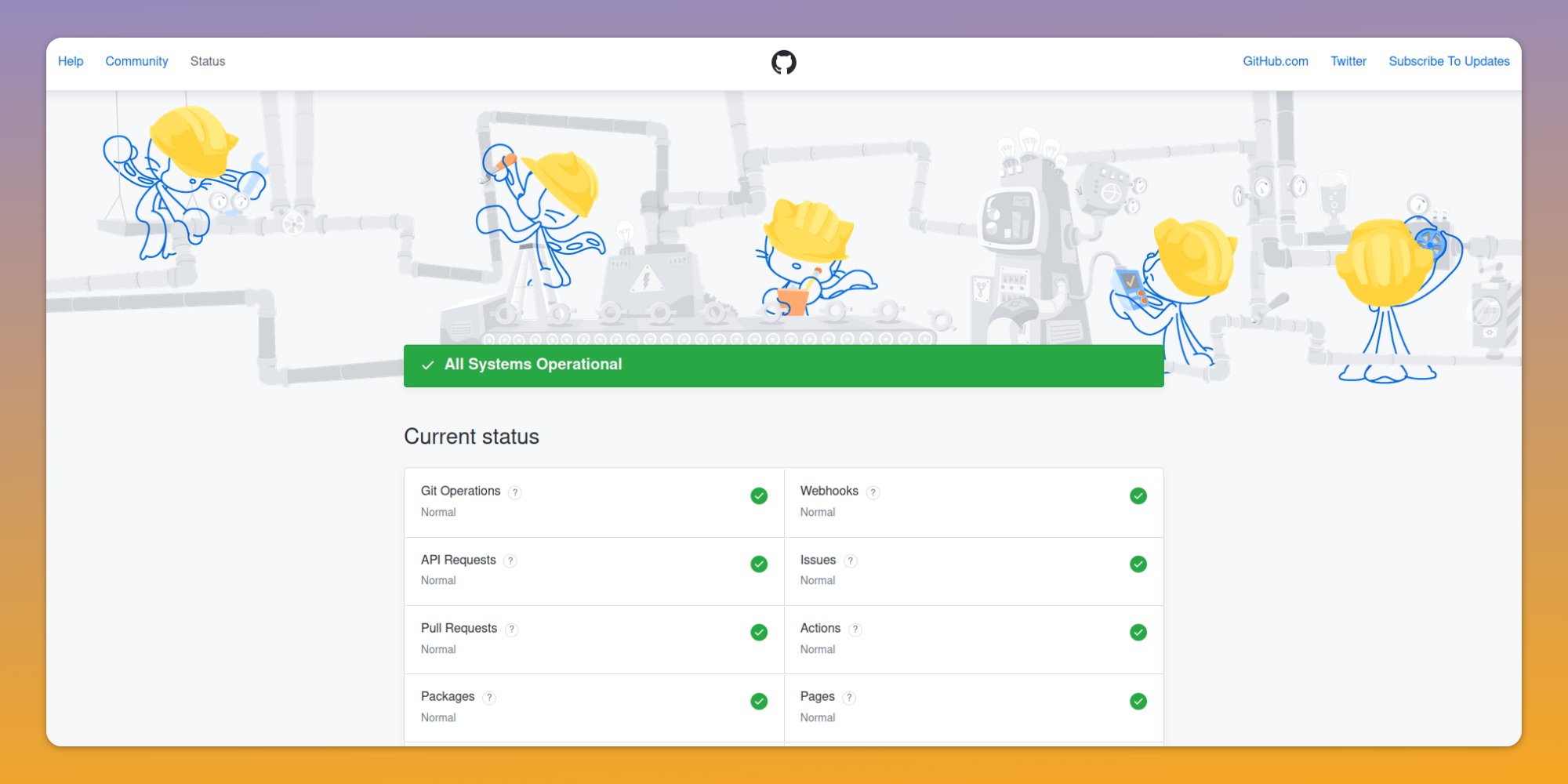GitHub status page