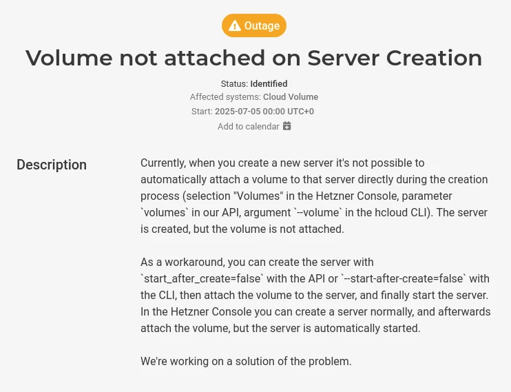 Hetzner outage workaround